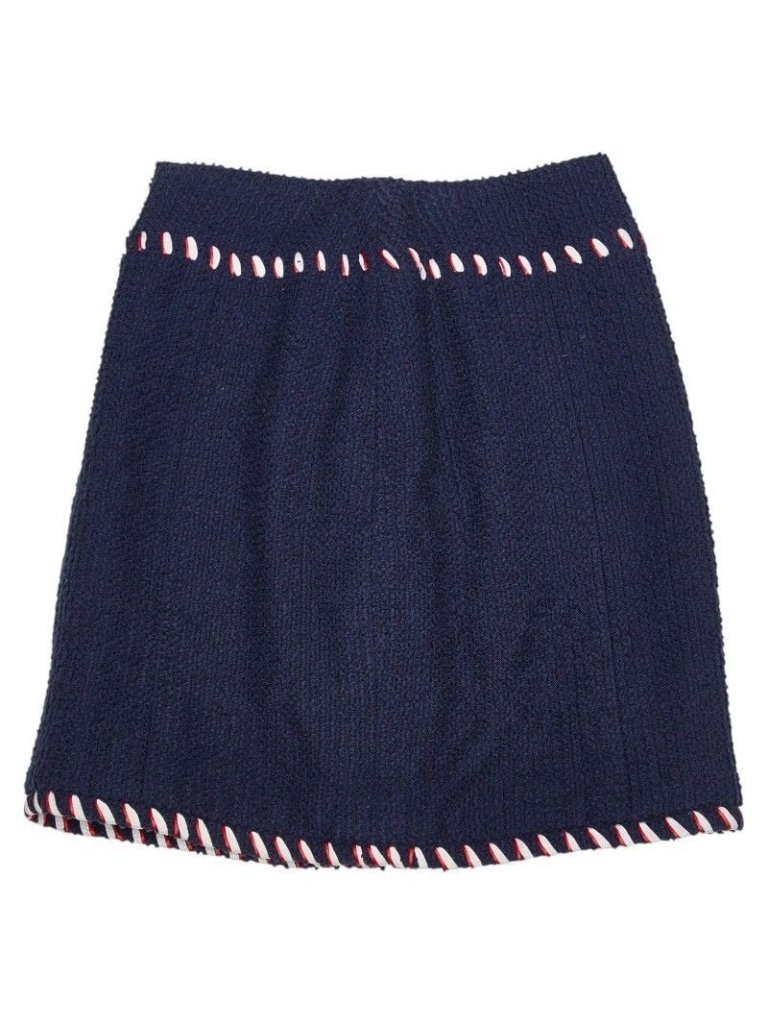 Chanel Boutique Tricolor Skirt Navy Multicolor Tweed